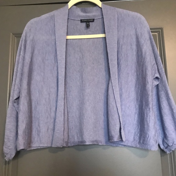 Eileen Fisher Blue Wool Cropped Cardigan - Picture 1 of 5